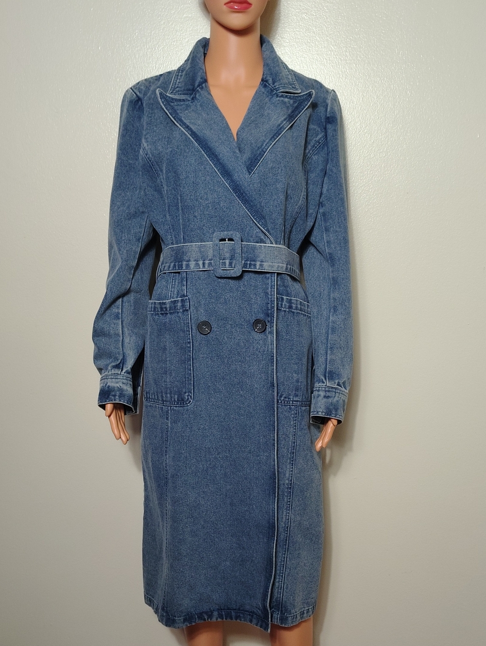 Anthropologie Avec Les Filles Denim Trench Coat Belted Double Breasted. Size M - Picture 2 of 16